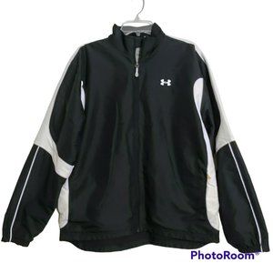 Men's Under Armour Black White Fleece Lined Full Zip Front Athletic Jacket Med
